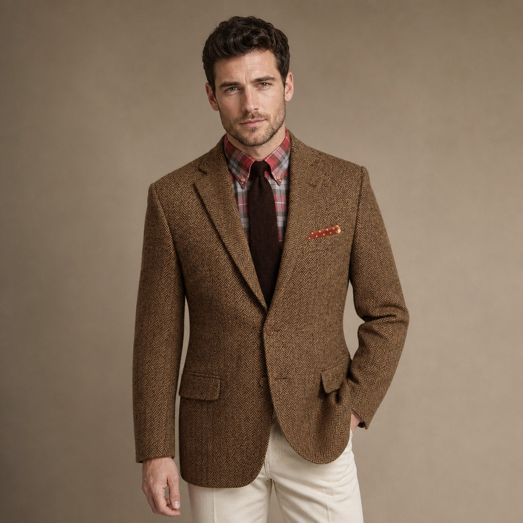 Herringbone Blazer Regular Fit in Brown – Tarlano Premium Menswear