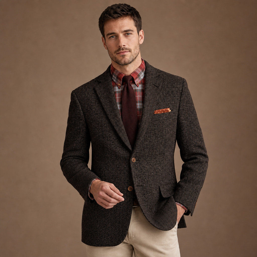 Herringbone Blazer Regular Fit Coffee – Product Photo