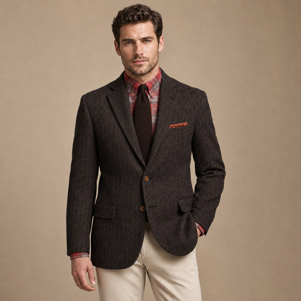 Herringbone Blazer Regular Fit in Coffee – Tarlano Premium Menswear