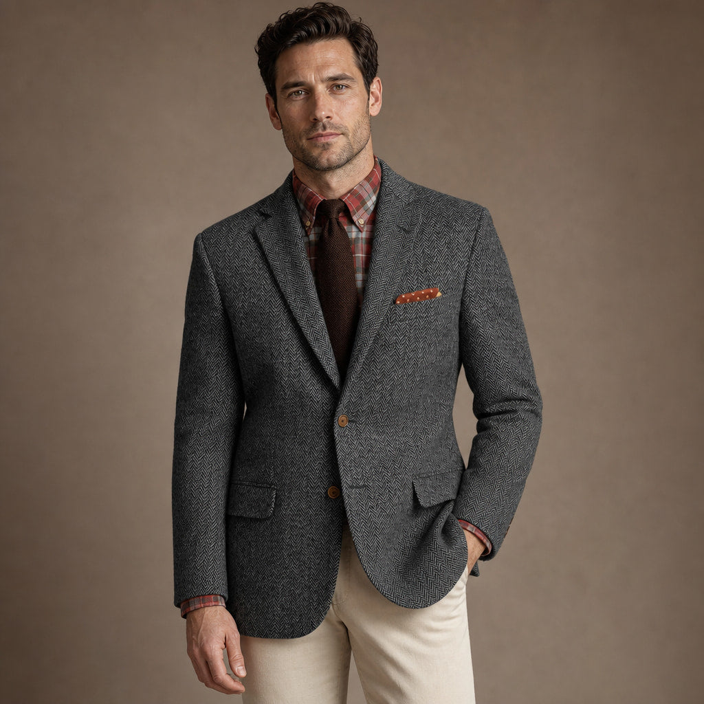 Herringbone Blazer Regular Fit in Dark Gray – Tarlano Premium Menswear