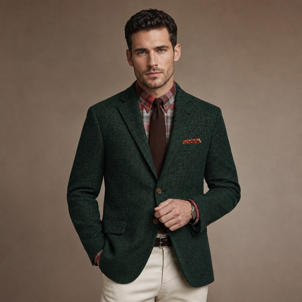Herringbone Blazer Regular Fit Dark Green – Product Photo
