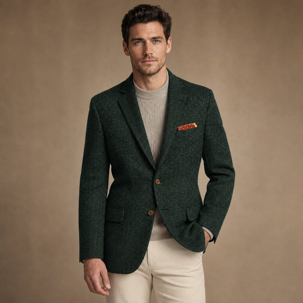 Herringbone Blazer Regular Fit in Dark Green – Tarlano Premium Menswear