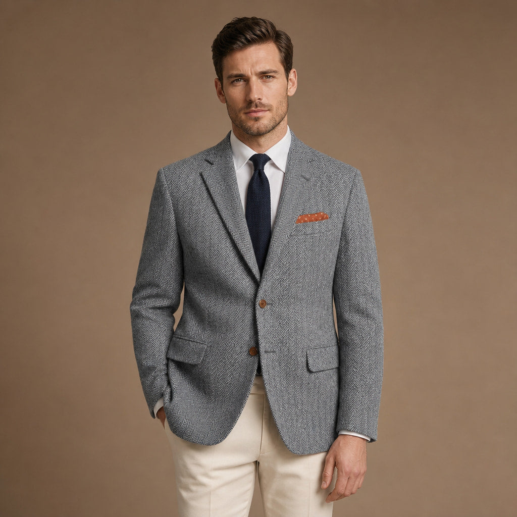Herringbone Blazer Regular Fit in Grey – Tarlano Premium Menswear