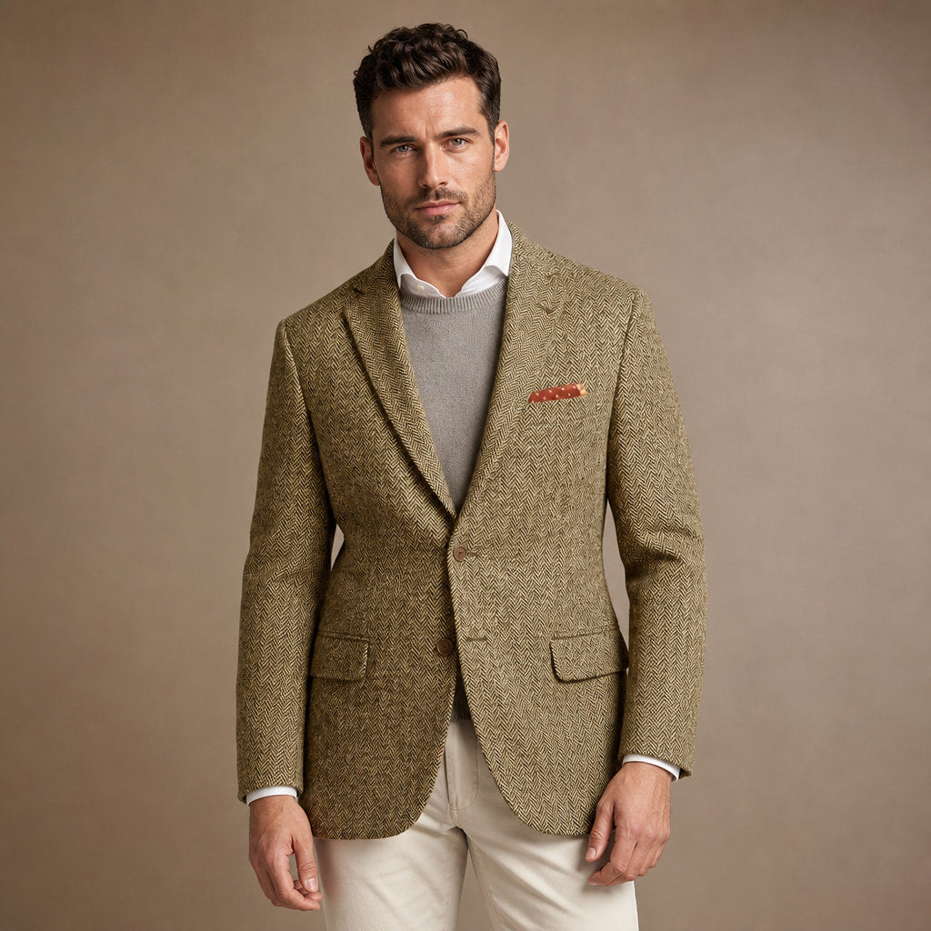 Herringbone Blazer Regular Fit Khaki – Product Photo