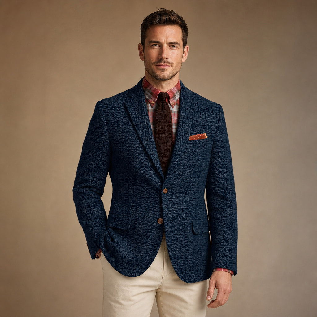 Herringbone Blazer Regular Fit Navy – Product Photo