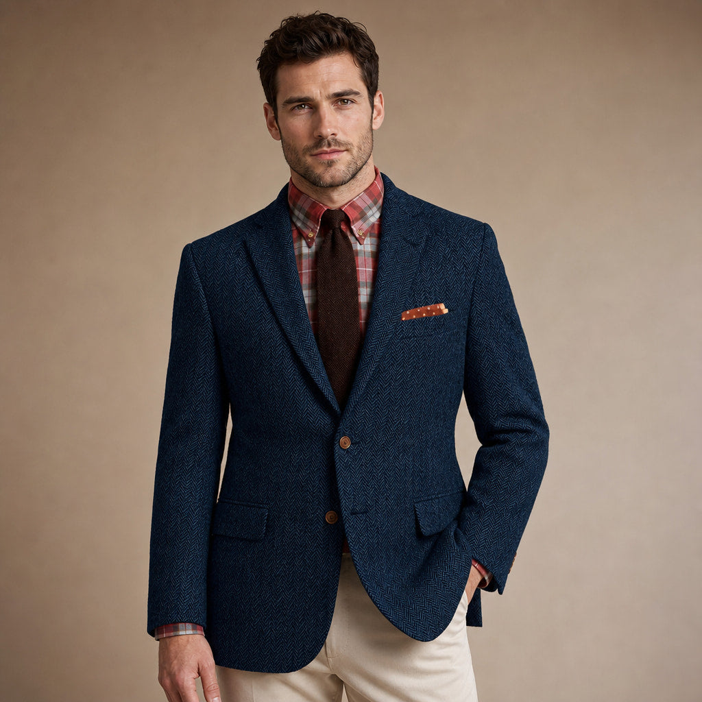 Herringbone Blazer Regular Fit in Navy – Tarlano Premium Menswear