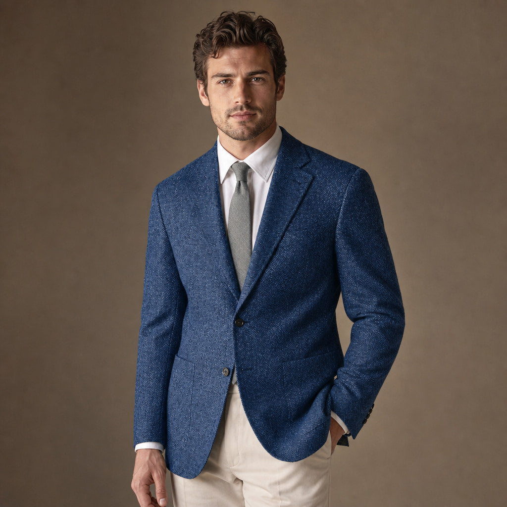 Herringbone Blazer Regular Fit in Blue – Tarlano Premium Menswear