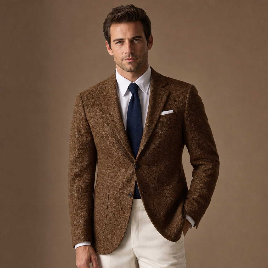 Herringbone Blazer Regular Fit in Brown – Tarlano Premium Menswear