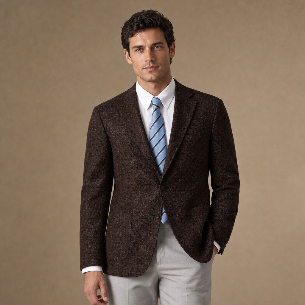Herringbone Blazer Regular Fit in Coffee – Tarlano Premium Menswear