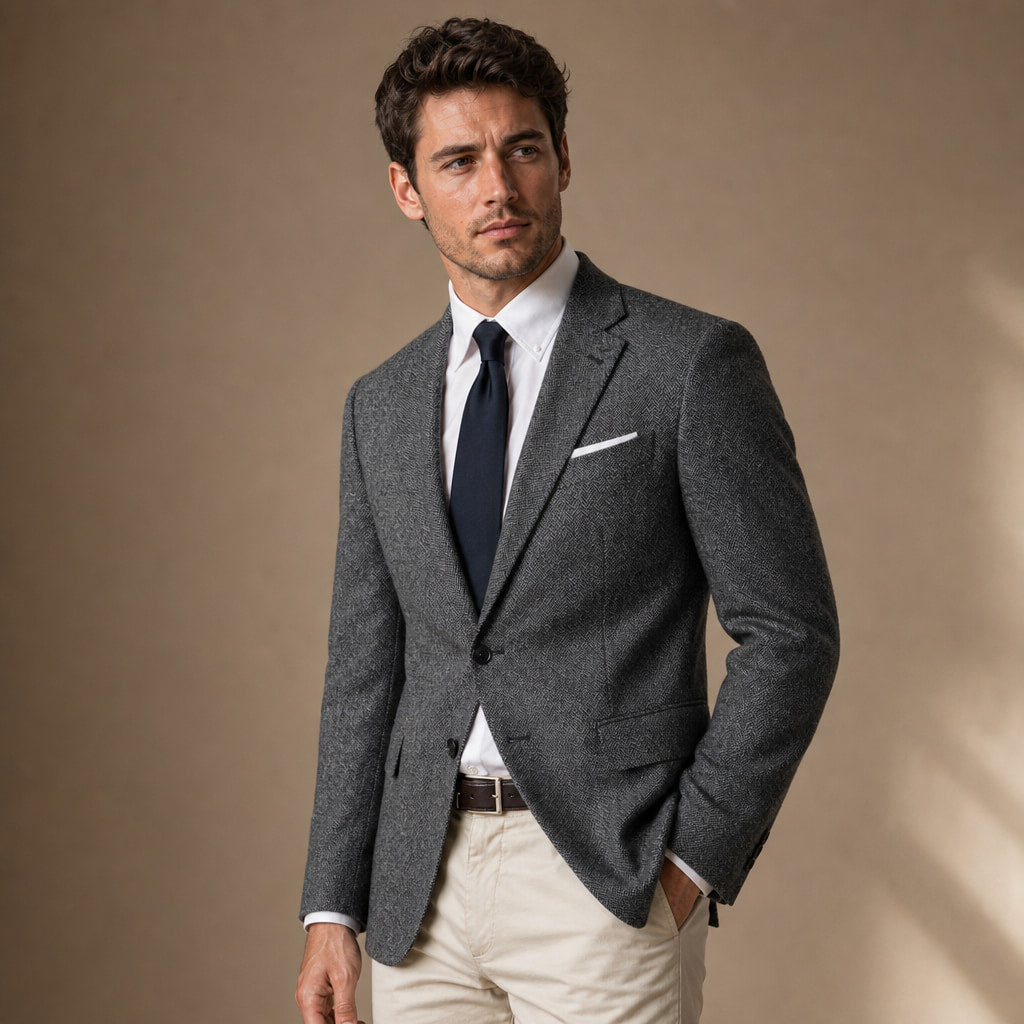 Herringbone Blazer Regular Fit Dark Gray – Side Angle View
