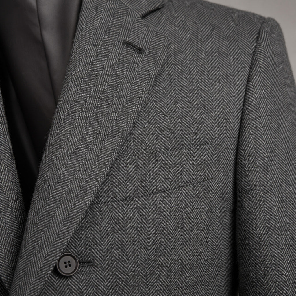 Herringbone Blazer Regular Fit Dark Gray – Fabric and Detail Close-Up