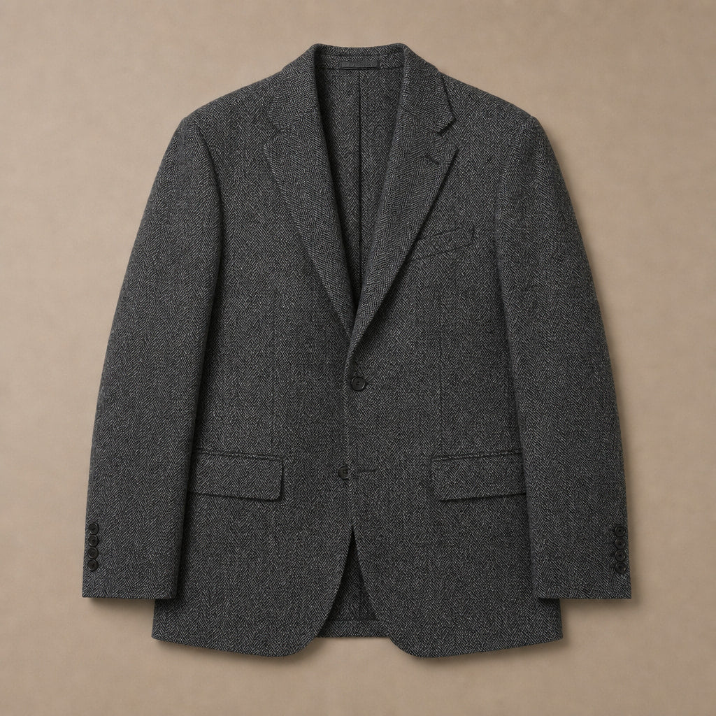 Herringbone Blazer Regular Fit Dark Gray – Flat Lay Product Photo