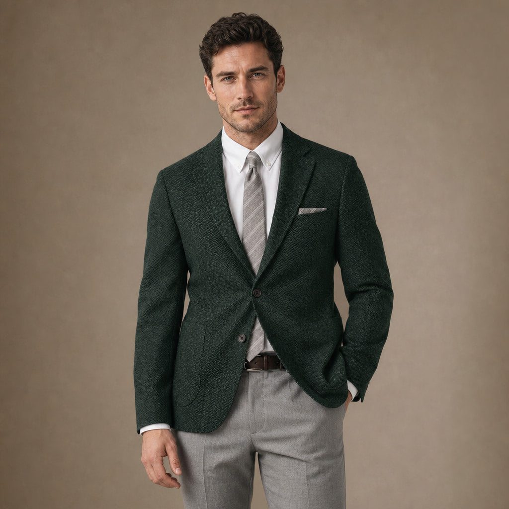 Herringbone Blazer Regular Fit Dark Green – Product Photo