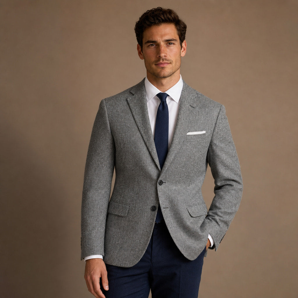 Herringbone Blazer Regular Fit in Grey – Tarlano Premium Menswear