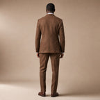 Three Piece Tweed Suit Herringbone Texture Brown – Side Angle View