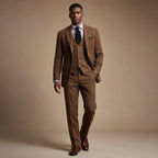 Three Piece Tweed Suit Herringbone Texture Brown – Product Photo