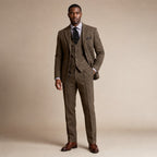 Three Piece Tweed Suit Herringbone Texture in Coffee – Tarlano Premium Menswear