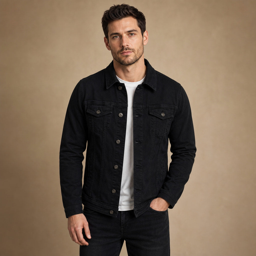 Dark Denim Jacket Casual Fit in Black – Tarlano Premium Menswear