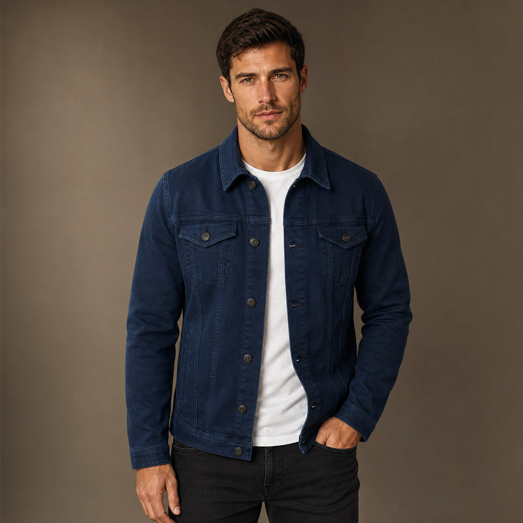 Dark Denim Jacket Casual Fit in Dark Blue – Tarlano Premium Menswear