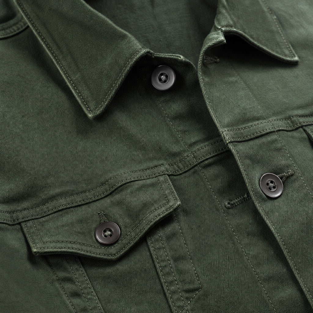 Dark Denim Jacket Casual Fit Green – Fabric and Detail Close-Up