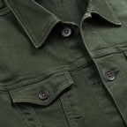 Dark Denim Jacket Casual Fit Green – Fabric and Detail Close-Up