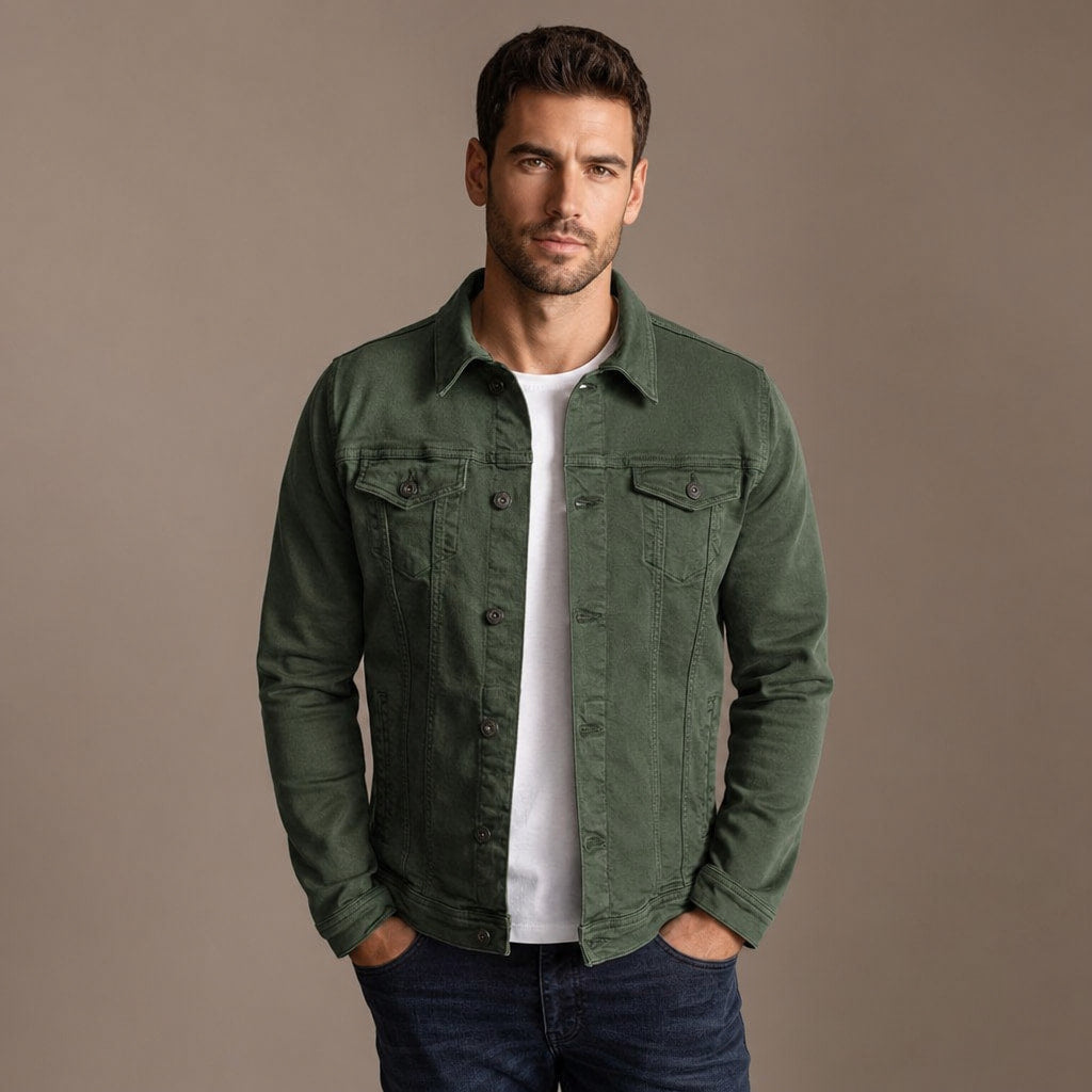 Dark Denim Jacket Casual Fit Green – Product Photo