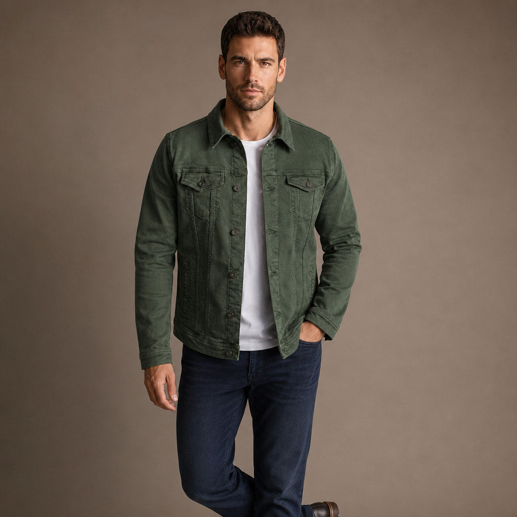Dark Denim Jacket Casual Fit in Green – Tarlano Premium Menswear