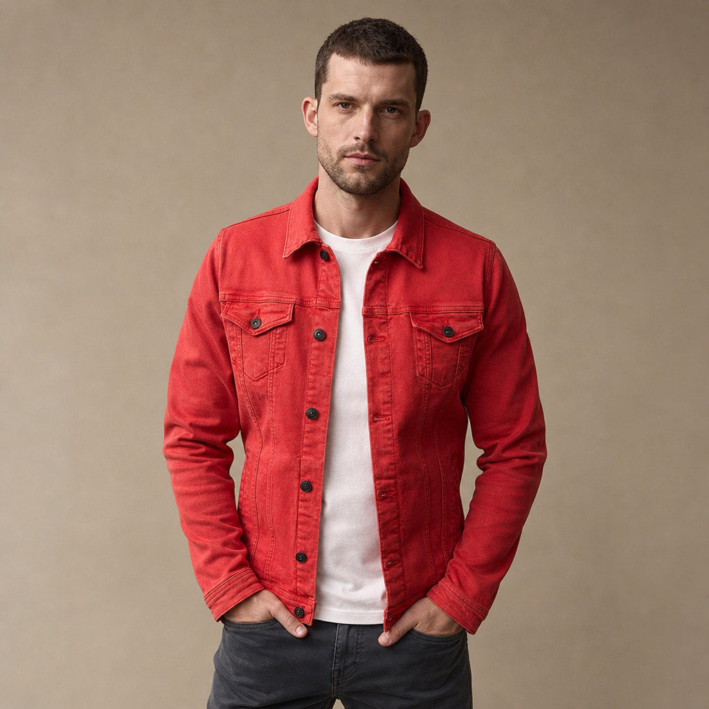 Dark Denim Jacket Casual Fit Red – Product Photo