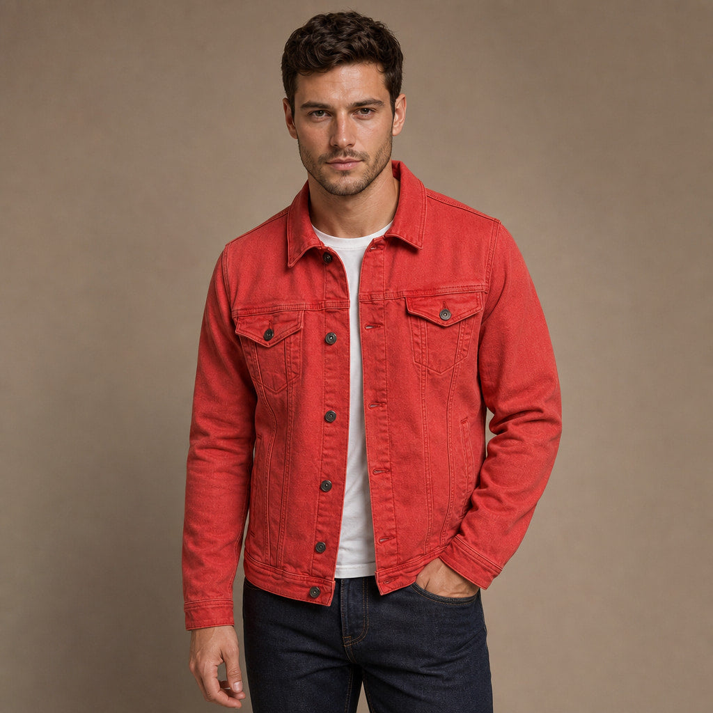 Dark Denim Jacket Casual Fit in Red – Tarlano Premium Menswear