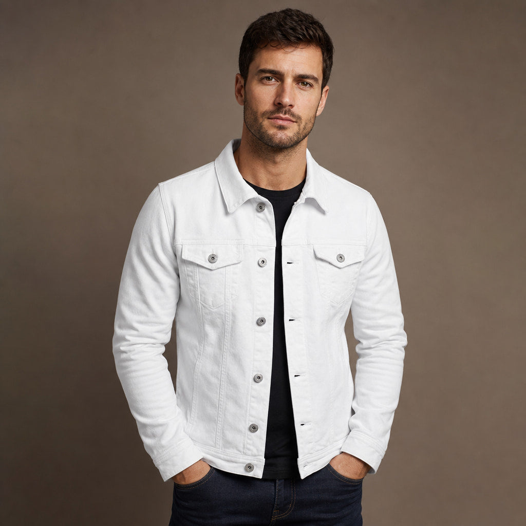 Dark Denim Jacket Casual Fit White – Product Photo