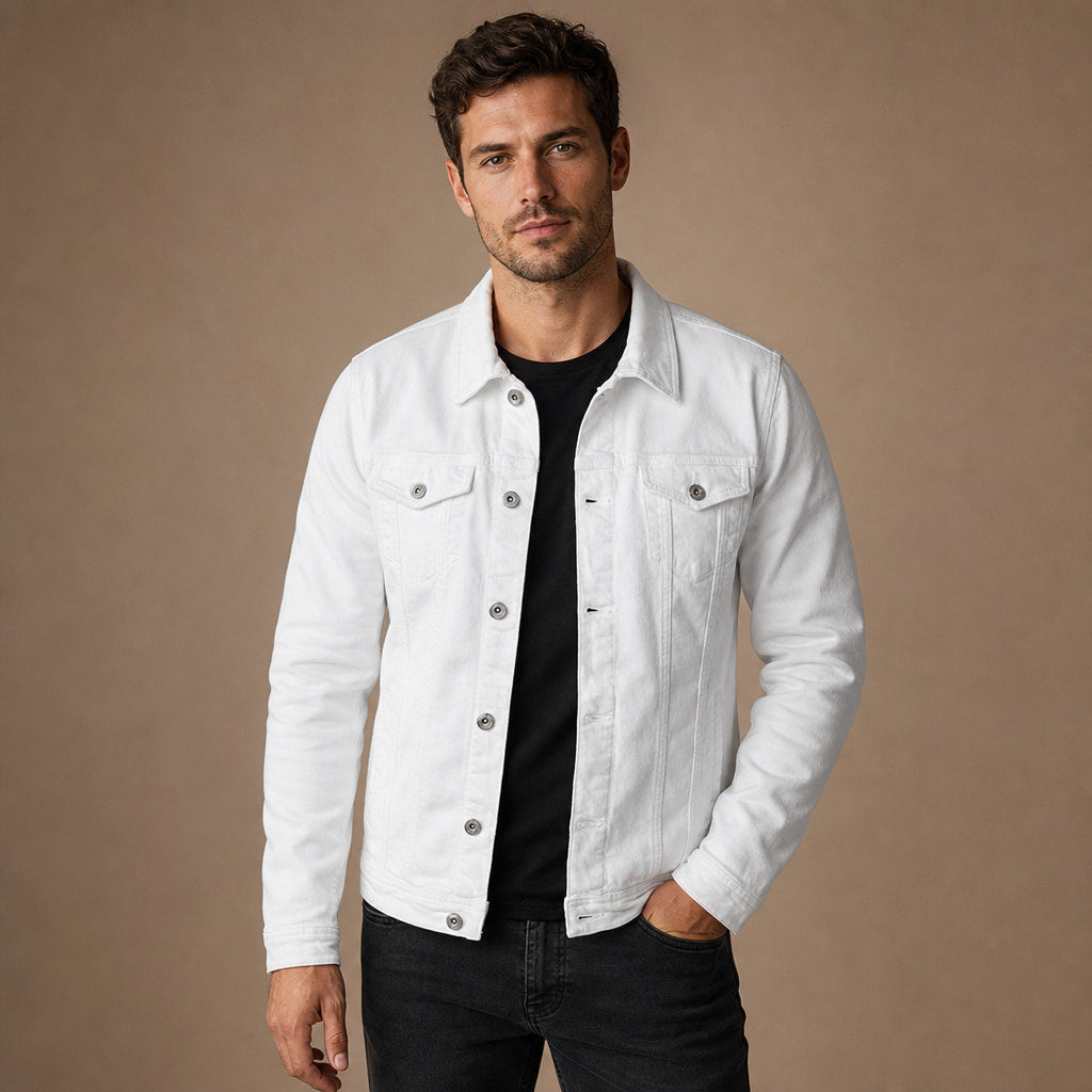 Dark Denim Jacket Casual Fit in White – Tarlano Premium Menswear