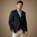 Herringbone Blazer Tailored Fit Black – Side Angle View