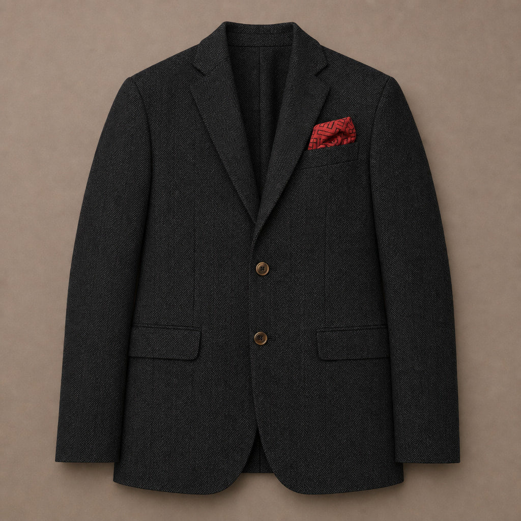 Herringbone Blazer Tailored Fit Black – Flat Lay Product Photo