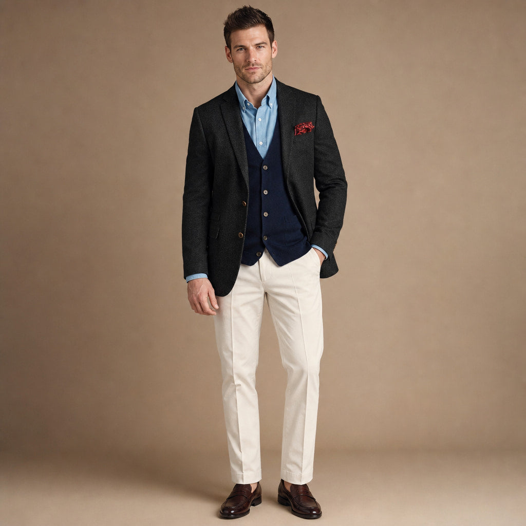 Herringbone Blazer Tailored Fit Black – Full Look