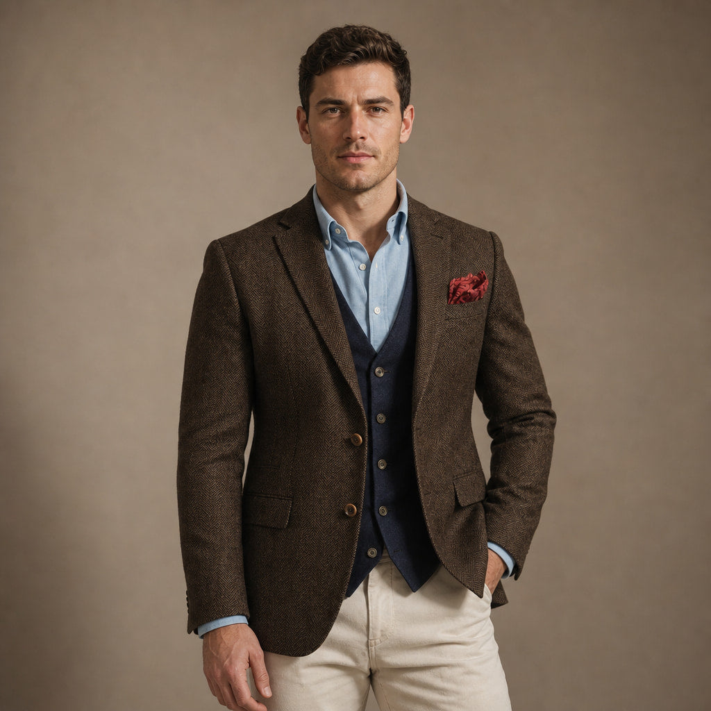 Herringbone Blazer Tailored Fit in Brown – Tarlano Premium Menswear