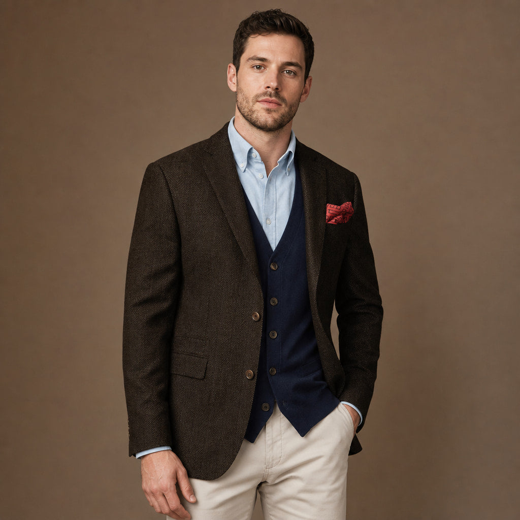 Herringbone Blazer Tailored Fit Coffee – Product Photo
