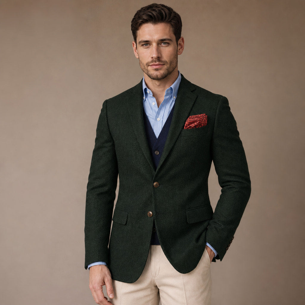 Herringbone Blazer Tailored Fit in Dark Green – Tarlano Premium Menswear