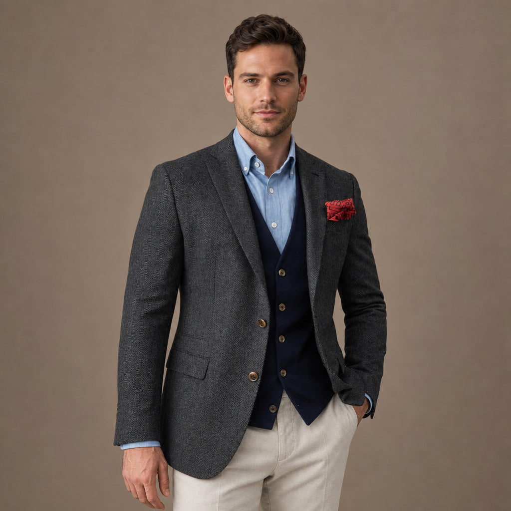Herringbone Blazer Tailored Fit Dark Grey – Product Photo