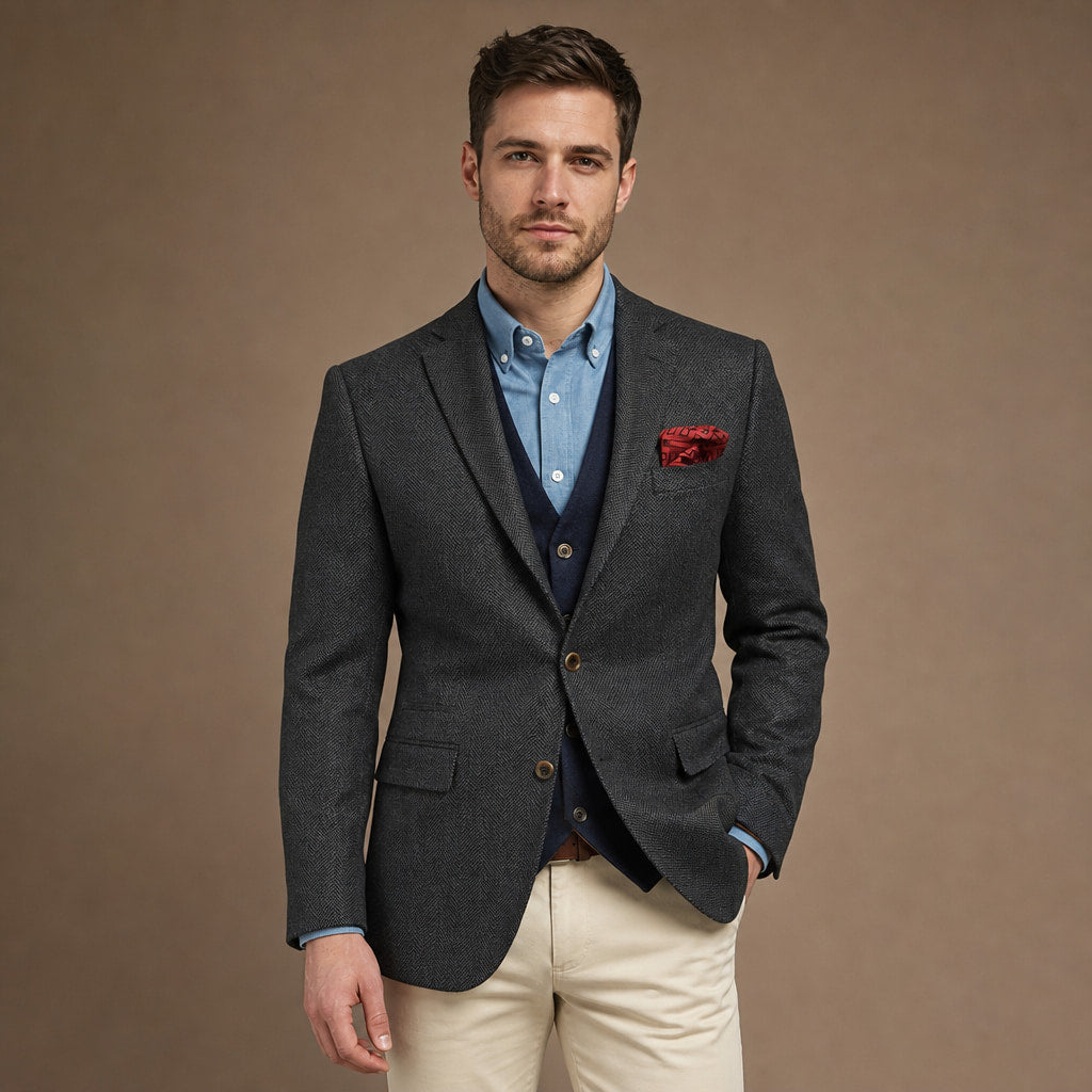 Herringbone Blazer Tailored Fit in Dark Grey – Tarlano Premium Menswear