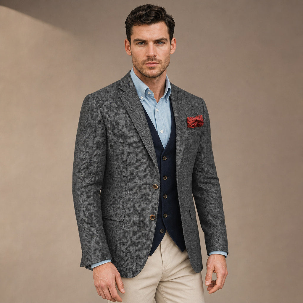 Herringbone Blazer Tailored Fit Grey – Product Photo