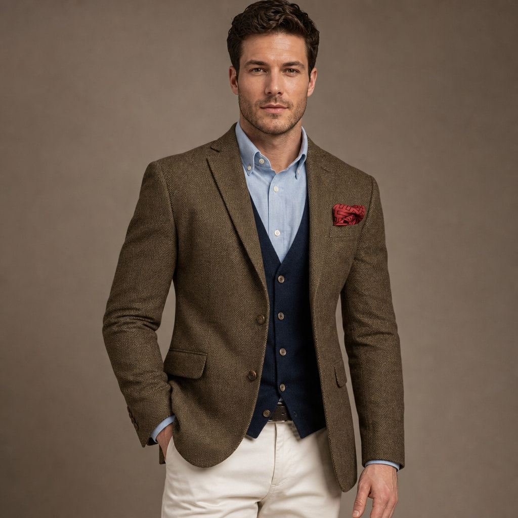 Herringbone Blazer Tailored Fit Khaki – Product Photo