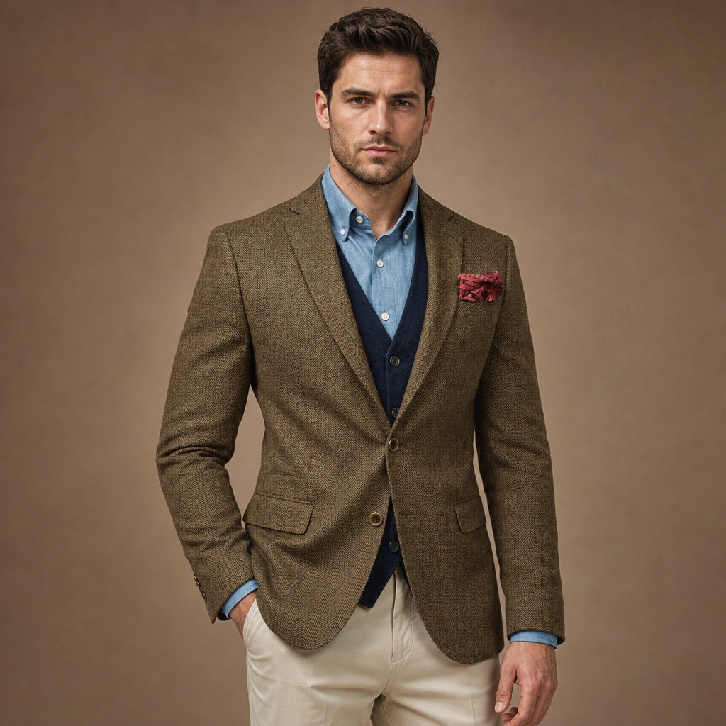Herringbone Blazer Tailored Fit in Khaki – Tarlano Premium Menswear