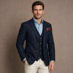 Herringbone Blazer Tailored Fit Navy – Product Photo