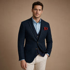 Herringbone Blazer Tailored Fit in Navy – Tarlano Premium Menswear