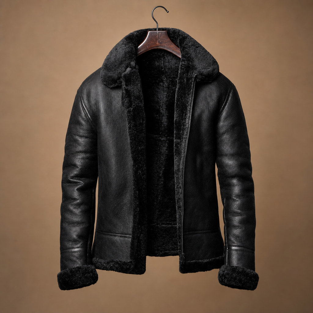 Leather Jacket Insulated Winter Black – Product Photo