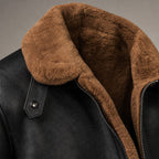 Leather Jacket Insulated Winter Brown – Fabric and Detail Close-Up
