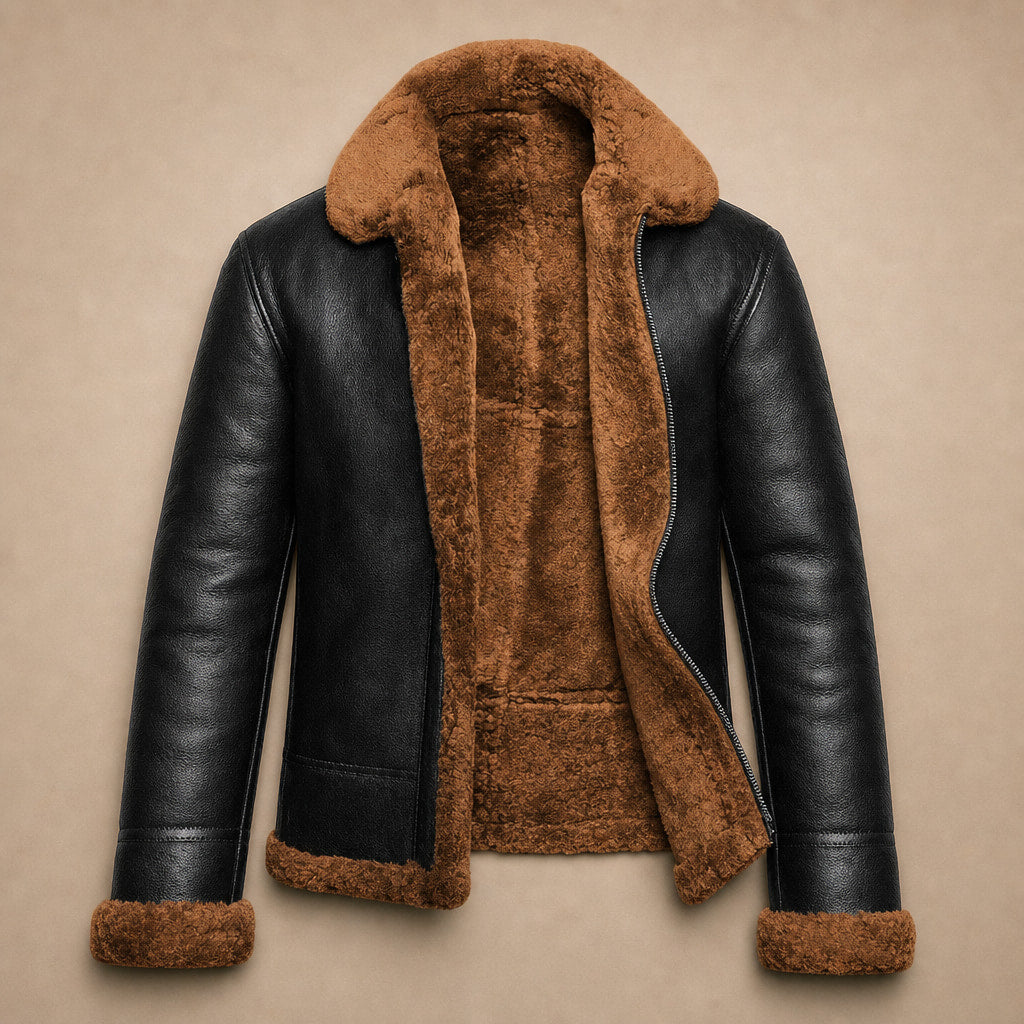 Leather Jacket Insulated Winter Brown – Flat Lay Product Photo