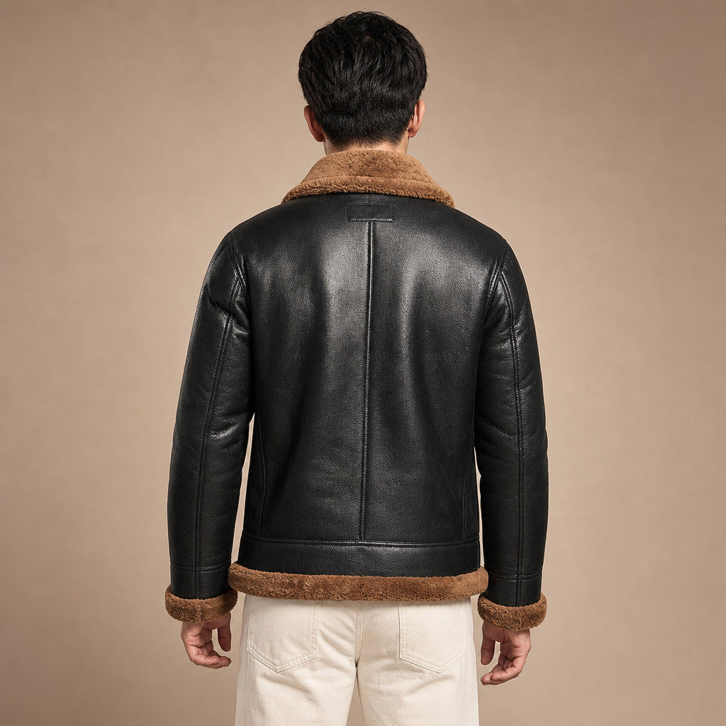 Leather Jacket Insulated Winter Brown – Full Look