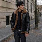Leather Jacket Insulated Winter Brown – Styled Editorial Shot