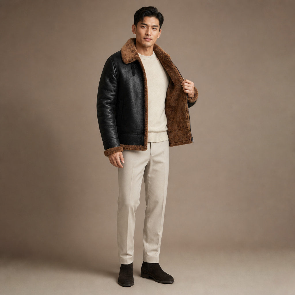 Leather Jacket Insulated Winter Brown – Interior Lining Detail
